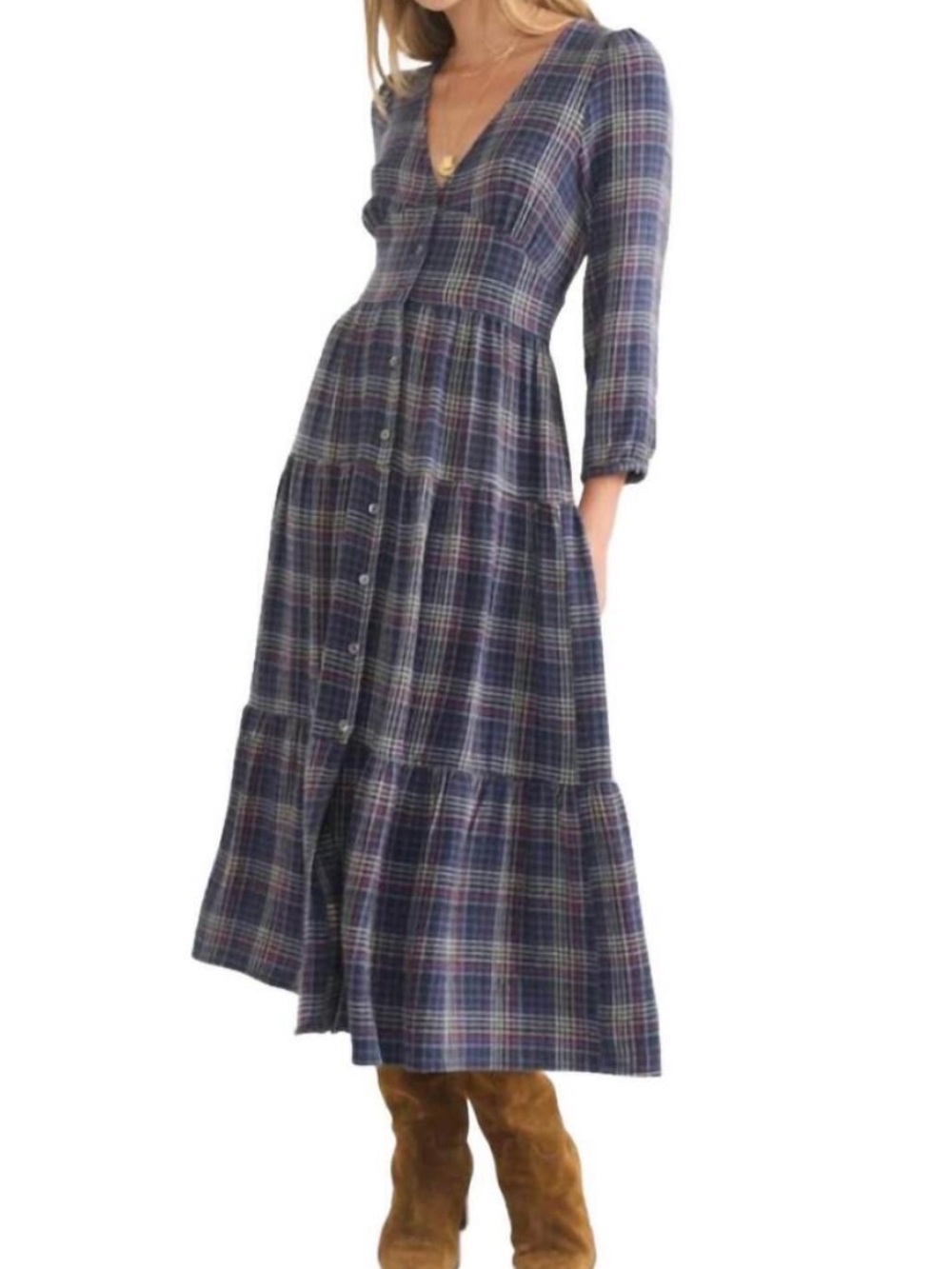 Marine Layer Maeve Plaid Button-Front Dress